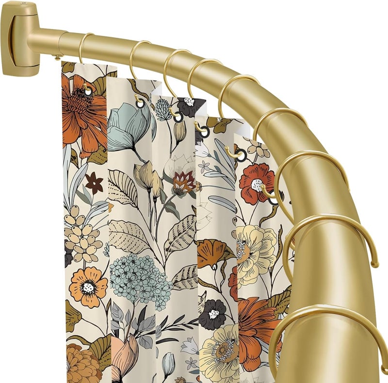 YNL Curved Shower Curtain Rod 35-82In(2.9-6.8Ft), Gold Round Rustproof Shower Rod for Bathroom Bathtub, Adjustable Arched Shower Curtain Rod, Never Rust|Extra Space|Non-Slip|Expandable|Need to Drill. - Image 1